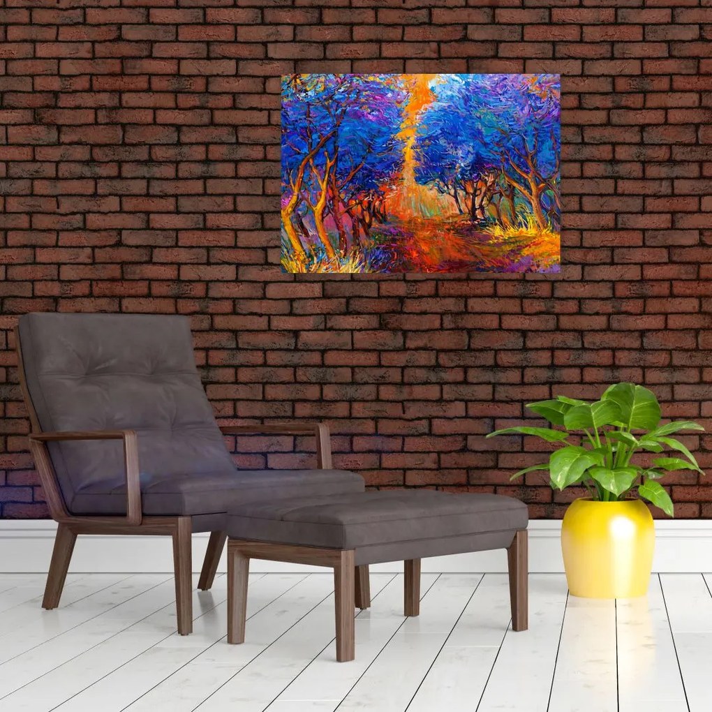 Obraz na szkle - Jesienne korony drzew, nowoczesny impresjonizm (70x50 cm)