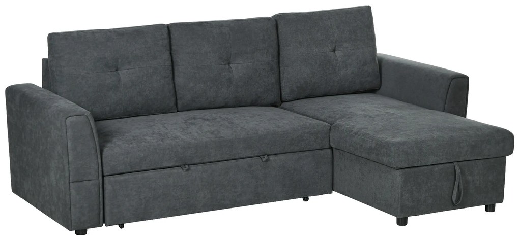 HOMCOM Sofa trzyosobowa z funkcją spania, sofa z chaiselongiem, tapicerowana sofa, ciemnoszara