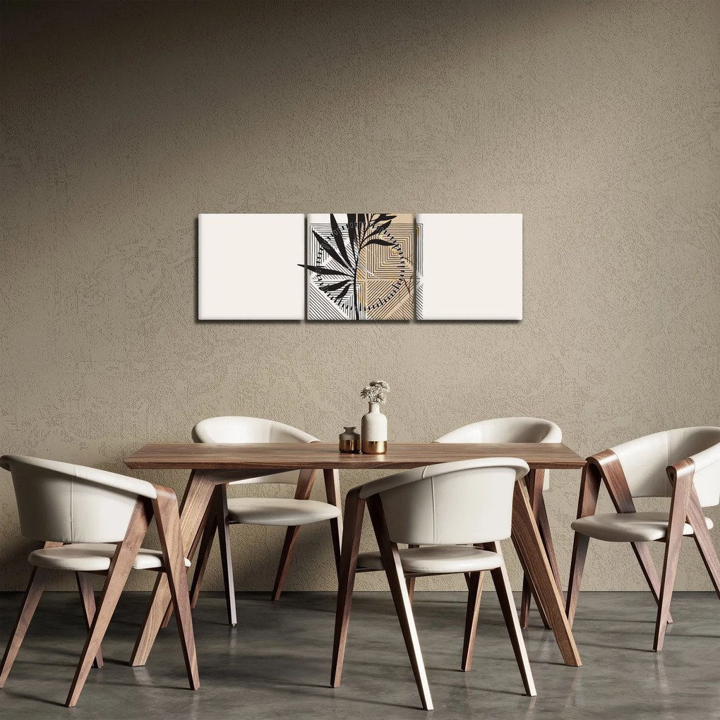 Obraz - Abstrakcja z tropikalnymi liśćmi N⁰1 (z zegarem) (90x30 cm)