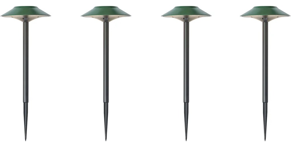 Zestaw 4 zielonych reflektorów ogrodowych na szpikulcu z LED, solarnych IP44 - Mushroom