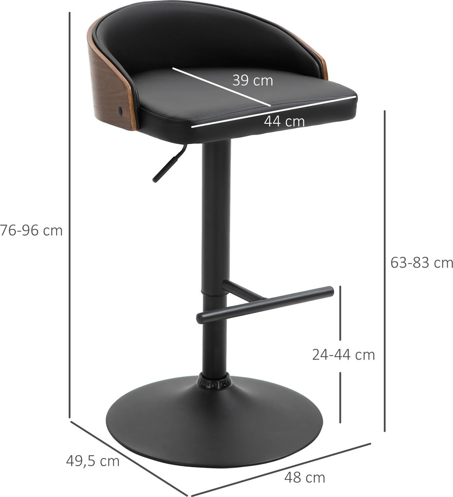 HOMCOM Zestaw 2 stołków barowych obrotowych z regulacją wysokości i podnóżkiem drewno | Aosom PL