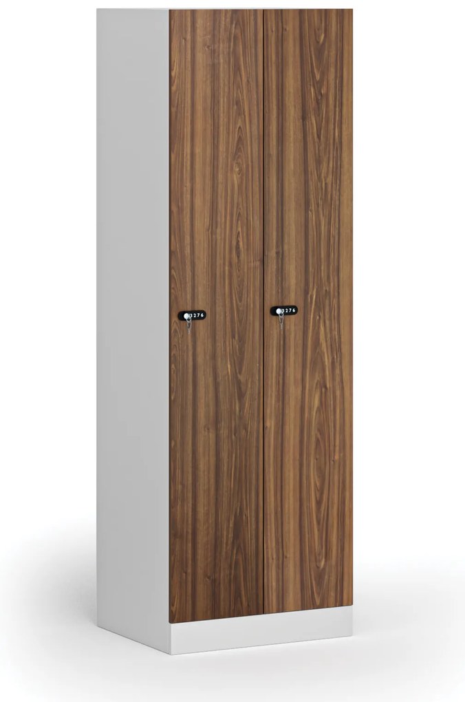 Szafka ubraniowa S1, 2-drzwiowa, 1850 x 600 x 500 mm, zamek mechaniczny na kod, drzwi laminowane, orzech
