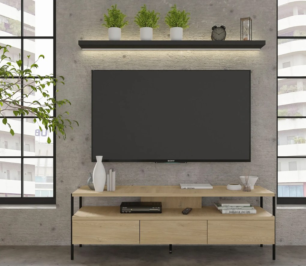 Minimalistyczna szafka RTV na nóżkach dąb cremona H0-T54