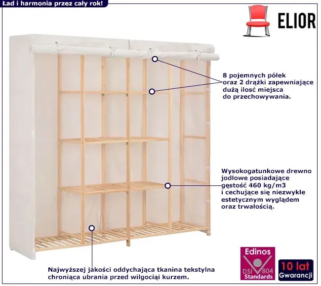 Biała szafa materiałowa do garderoby - Erivox 6X
