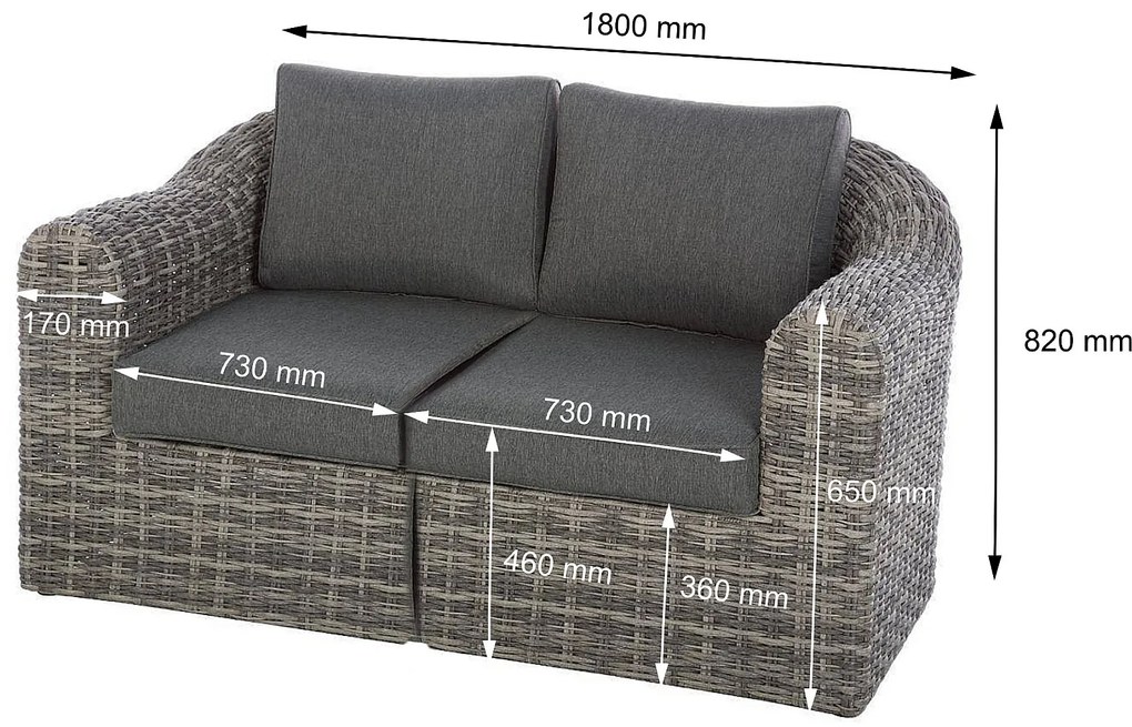 Rattanowy zestaw modułowy BORNEO LUXURY dla 8 osób (szary)