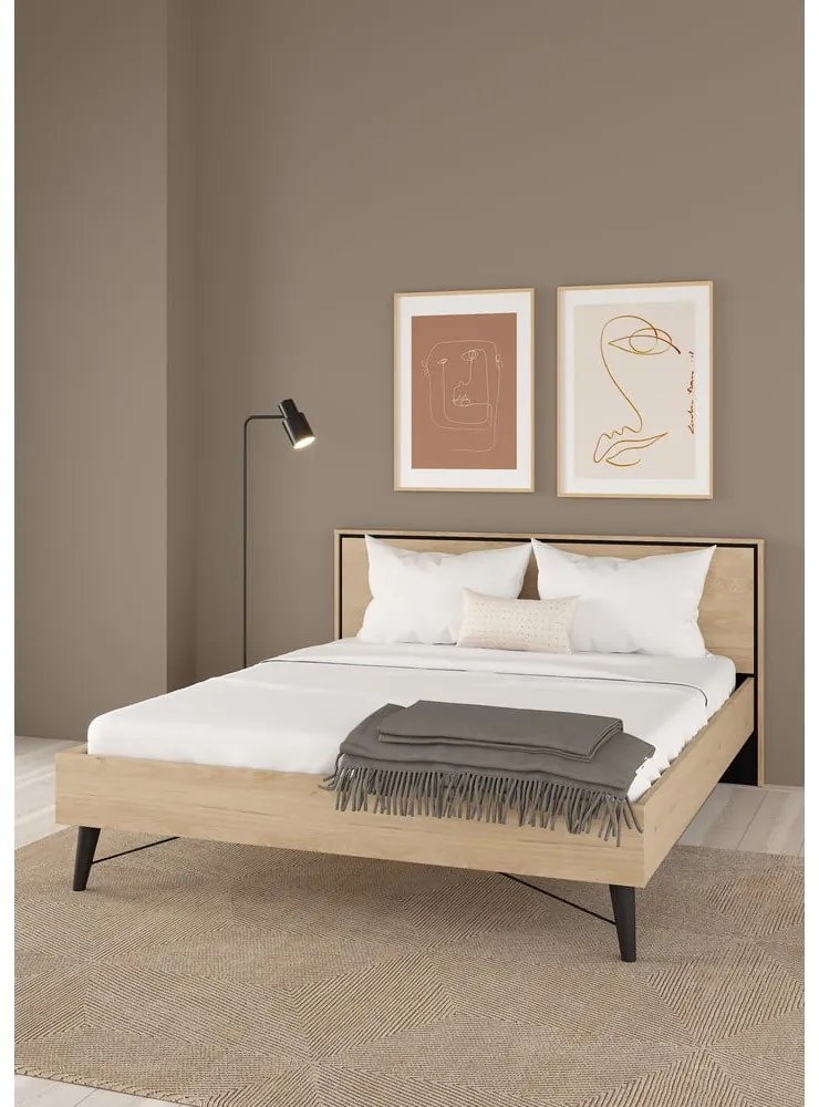 Łóżko dwuosobowe w dekorze dębu ze stelażem 160x200 cm w naturalnym kolorze Ry – Tvilum