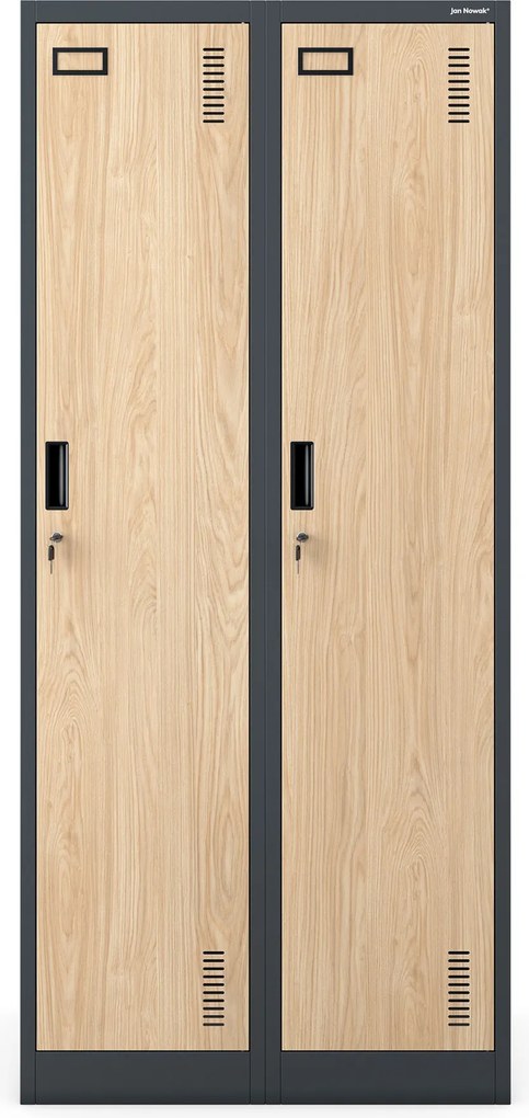 Szafka pracownicza czterokomorowa antracytowa/dąb sonoma, 800x1800x500 mm: KACPER Eco Design
