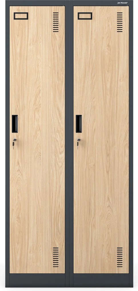 Szafka pracownicza czterokomorowa antracytowa / dąb sonoma: Eco Design KACPER, 800 x 1800 x 500 mm