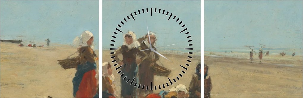 Obraz - Eugène Boudin, Women on the Beach at Berck, reprodukcje (z zegarem) (90x30 cm)