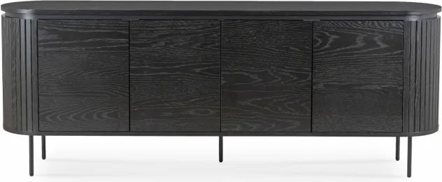 Komoda do Salonu BECK 200 cm Czarna Czterodrzwiowa Ryflowana Nowoczesna