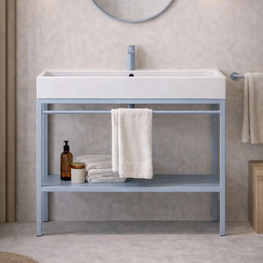 Zestaw umywalka z konglomeratu NAVI 50 x 45 cm + stojąca konsola NAVI Step | Różne kolory | Różne rozmiary : Kolor - Niebieski, Otwór na baterię - Bez otworów, Rozmiar - 100 x 45 cm