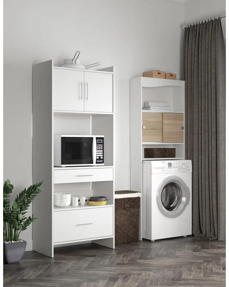 Biała szafka w dekorze dębu nad pralkę/WC 64x177 cm Wave – TemaHome
