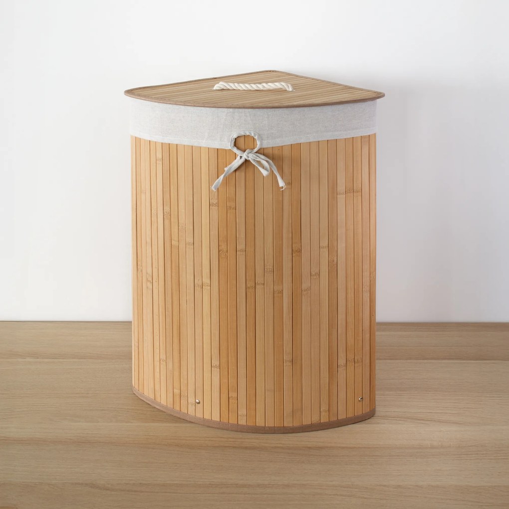 Narożny kosz na pranie ARCO, bambus, 60 l