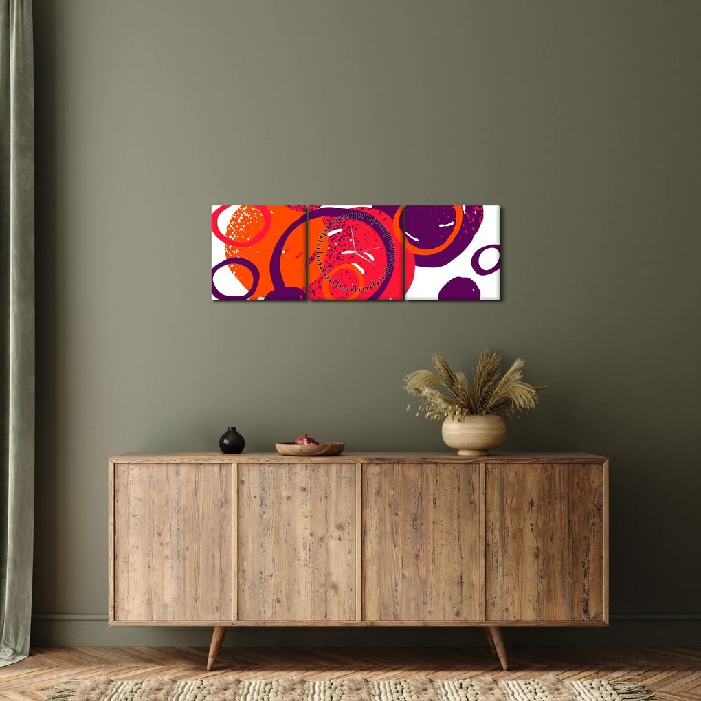 Obraz - Motyw z kółkami w ciepłych kolorach (z zegarem) (90x30 cm)