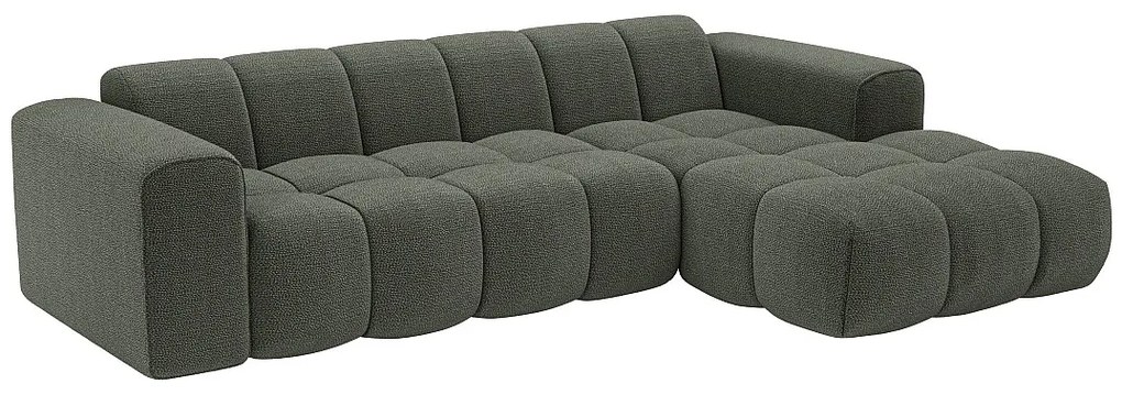 Kanapa narożna prawostronna z zielonej tkaniny szenilowej CALESO od Maison Céphy