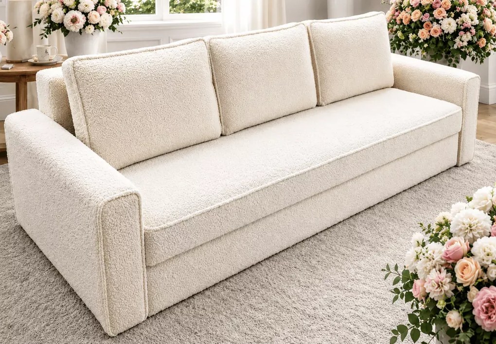 Kanapa Mirea – rozkładana sofa 3-osobowa z funkcją spania i pojemnikiem na pościel 196×145 cm