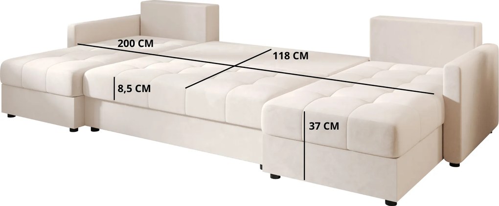 Rozkładana sofa narożna w kształcie U VENORIA 285x146 cm, beżowa + 2 poduszki GRATIS