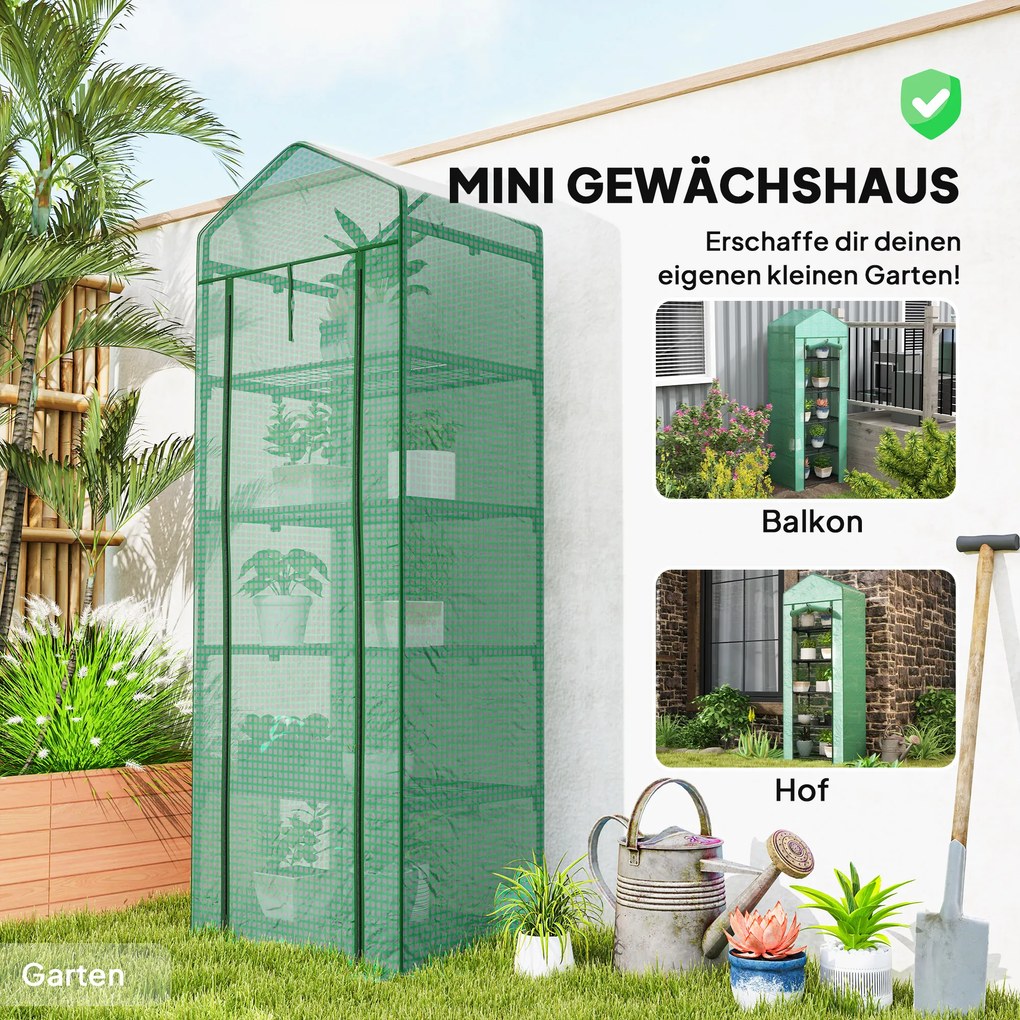 Outsunny Mini-szklarnia na kwiaty lub warzywa, stal, tworzywo sztuczne, 69 dł. x 49 szer. x 193 wys. cm, Zielona