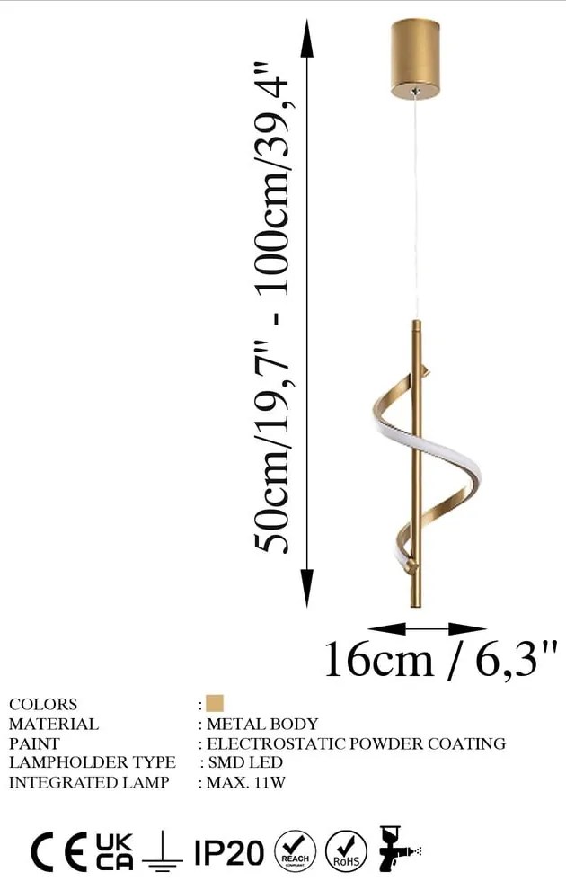 Lampa wisząca LED w kolorze złota ø 16 cm Likma – Opviq lights
