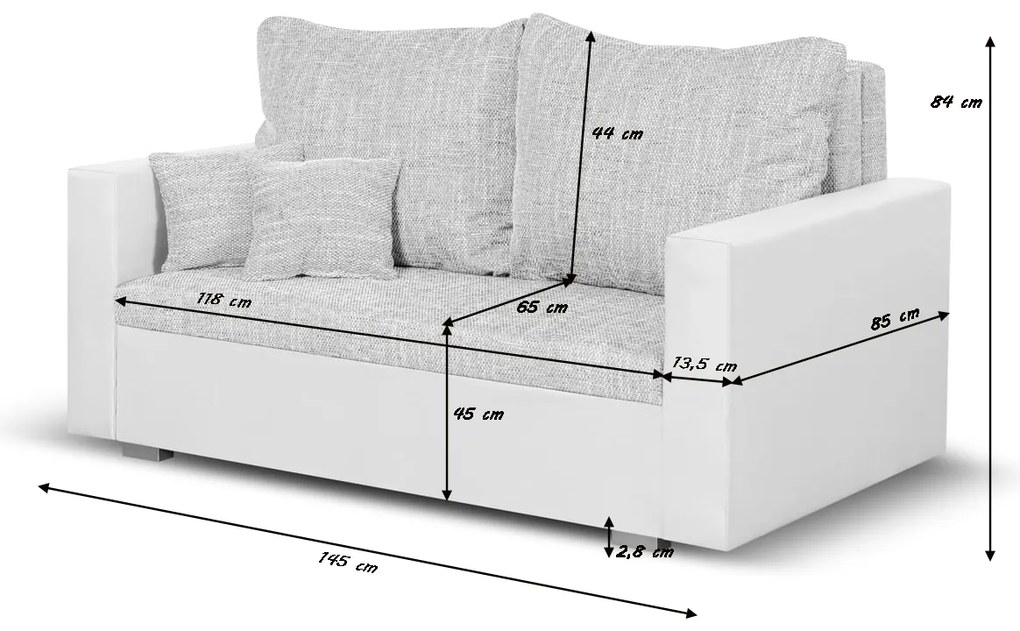Sofa 2 os z funkcją spania HUBERT Srebrny/Czarny