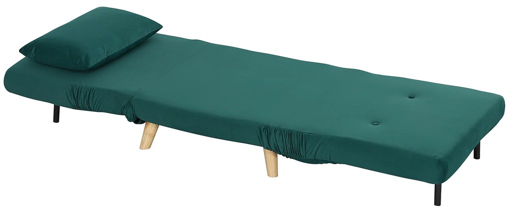 HOMCOM Rozkładany fotel z funkcją spania składany relaksacyjny aksamitny regulowane oparcie do 120 kg ciemnozielony | Aosom PL