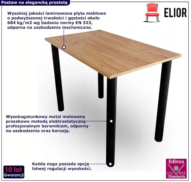 Stół kuchenny z regulacją wysokości nóg 90x60 dąb craft złoty - Maros
