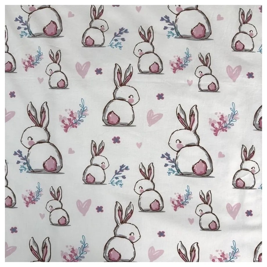 Biała/różowa bawełniana pościel dziecięca do łóżeczka 100x135 cm Bunny "Sweet" – Jerry Fabrics