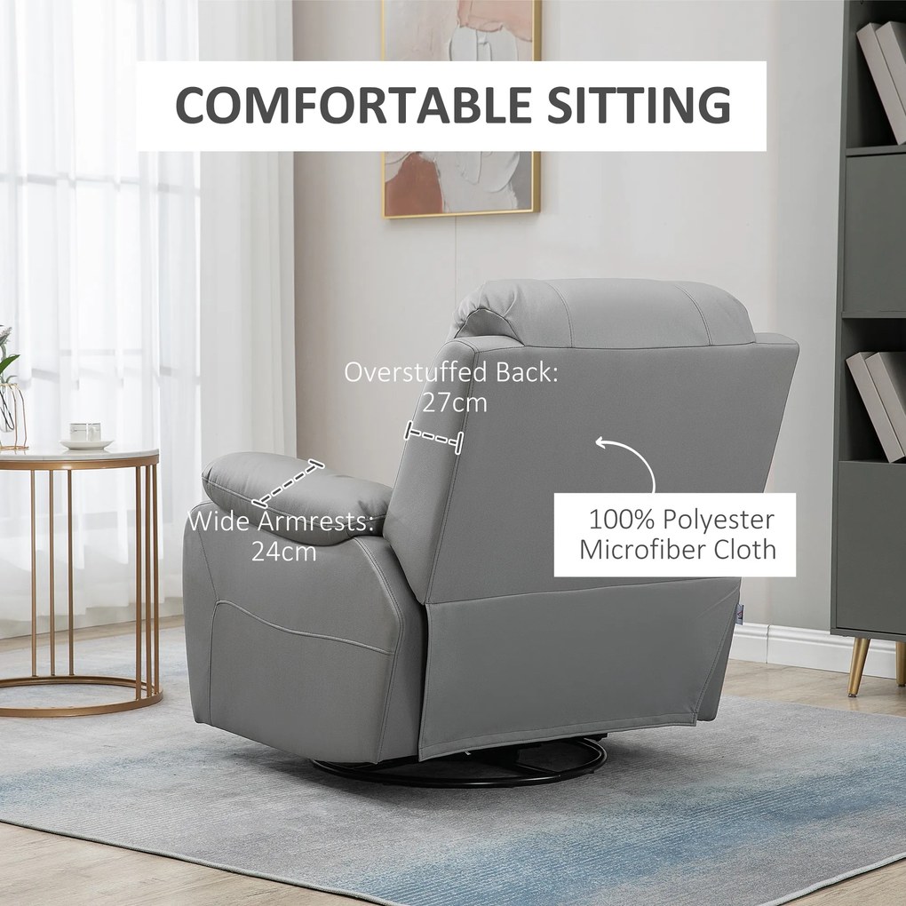 HOMCOM Fotel relaksacyjny obrotowy z funkcją kołysania i odchylania z podnóżkiem szary | Aosom PL