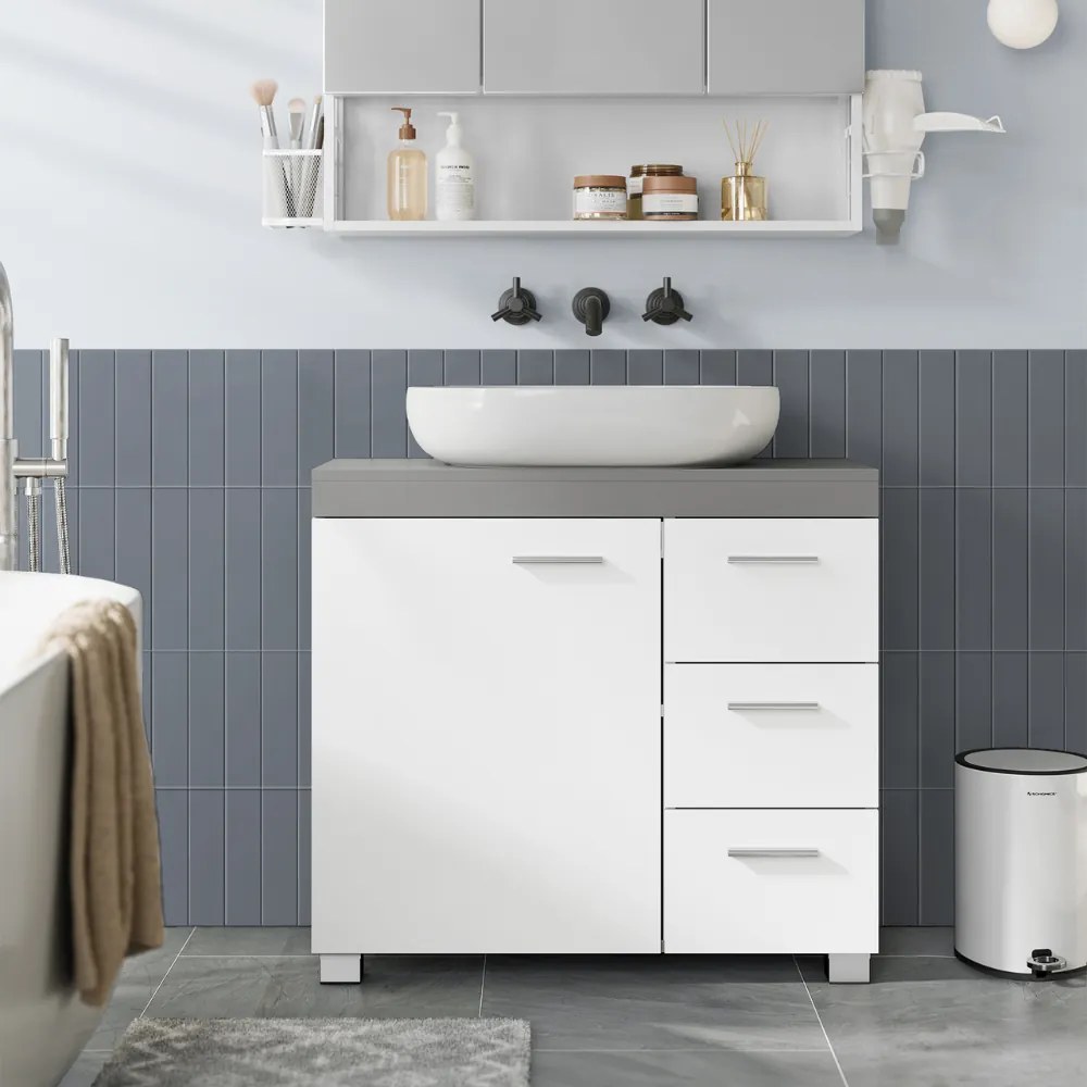 Szafka pod umywalkę IVY, 30x70x64 cm, biała/szara Vasagle