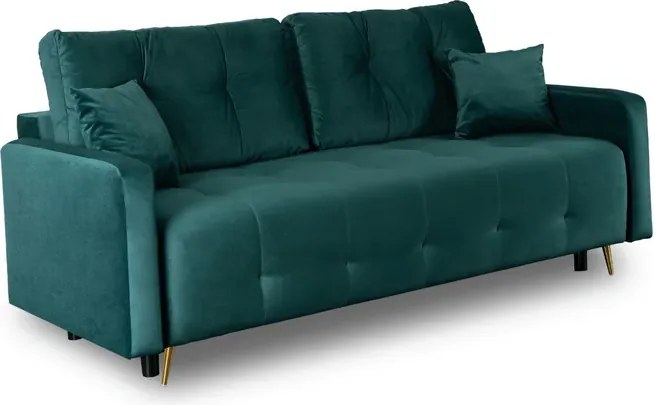 Sofa z Funkcją Spania SEUL Rozkładana Dwuosobowa Welurowa Zielona do Salonu