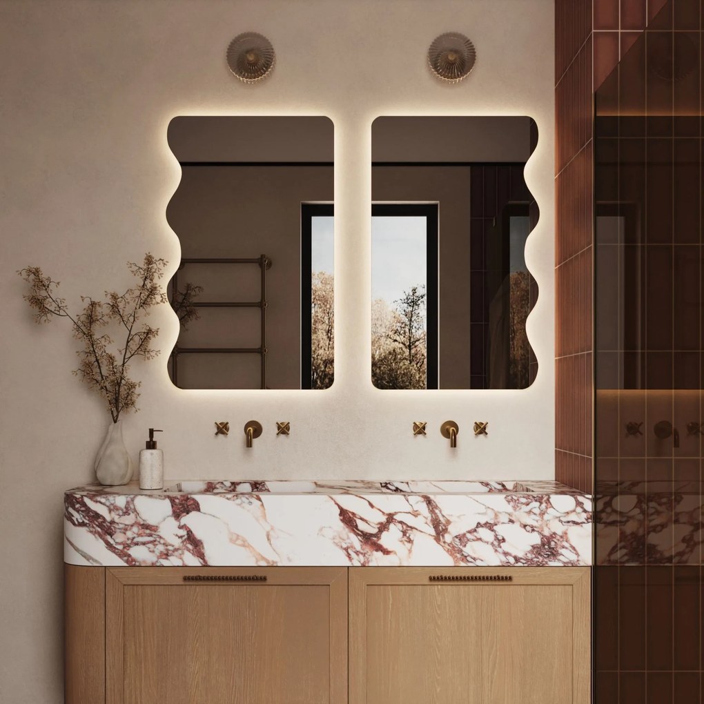 Lustro dekoracyjne oszlifowane z podświetleniem WAVE LED | Różne rozmiary | Różne kolory : Kolor tafli szkła - Grafit, Rozmiar - 50 x 100 cm