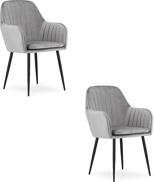 Krzesło Valora LUGO, srebrno-szare, aksamitne, czarne, do salonu x2