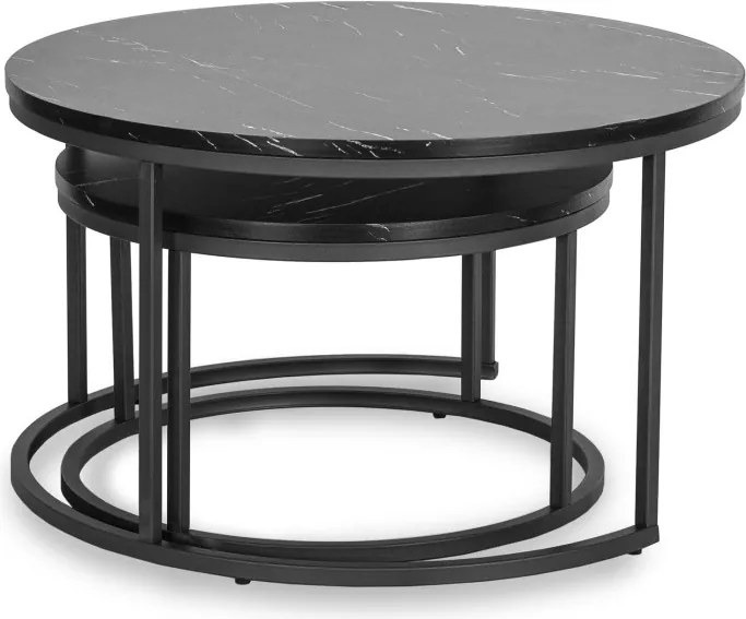 Zestaw Stolików Kawowych MAURO MAX 60 cm/80 cm Czarny Marmur Nowoczesny Glamour