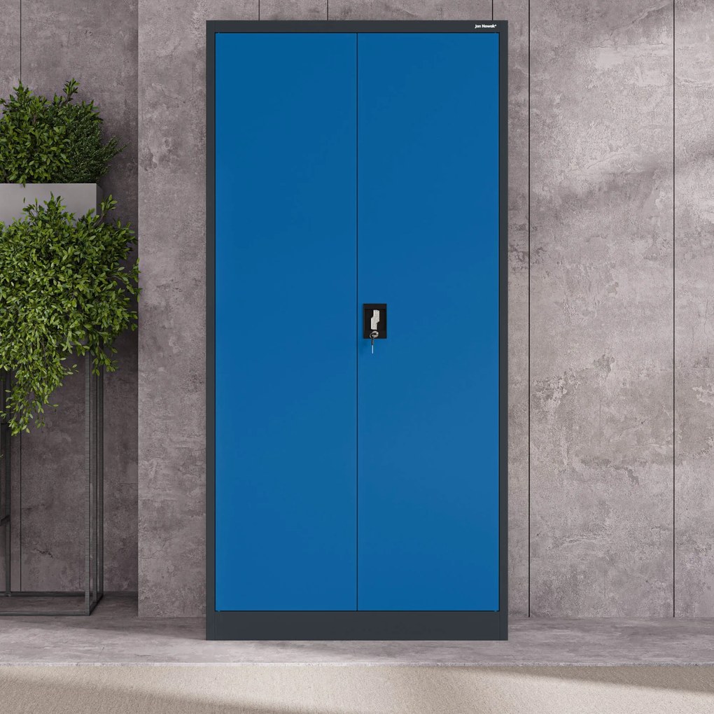 Biurowa szafa metalowa na akta JAN, 900 x 1850 x 400 mm, antracytowo-niebieska