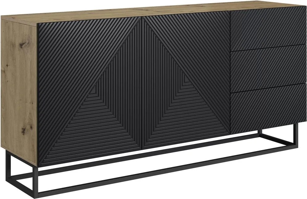 Komoda Asha 167 cm dwudrzwiowa z szufladami - artisan / czarny mat / czarny stelaż