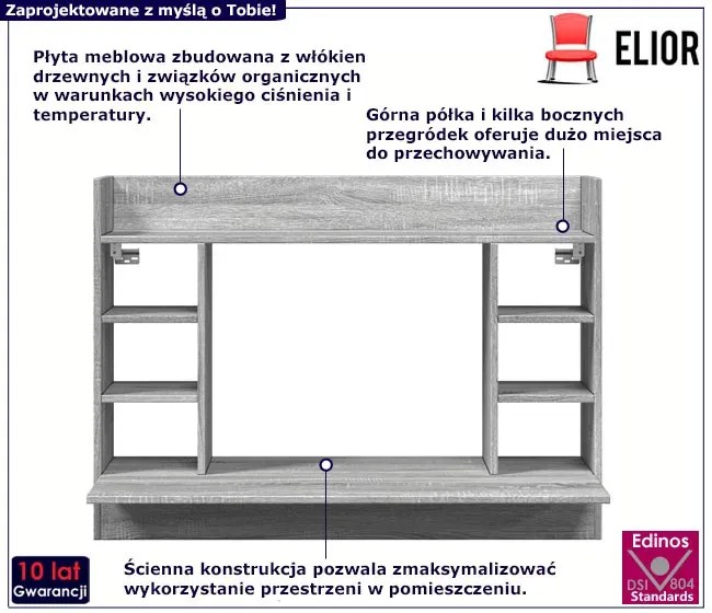 Minimalistyczne biurko ścienne szary dąb - Emit
