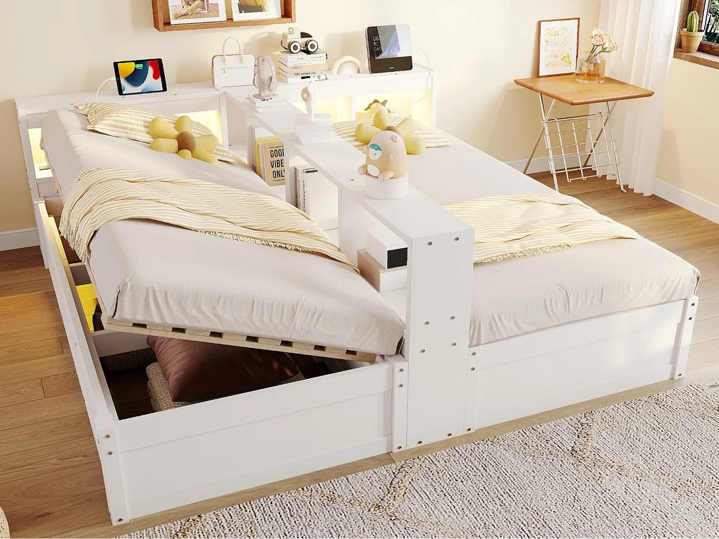 Sofa rozkładana z pojemnikiem 90x200 lub 180x200 cm - z gniazdkiem elektrycznym - przegrody do przechowywania - z oświetleniem LED - biały