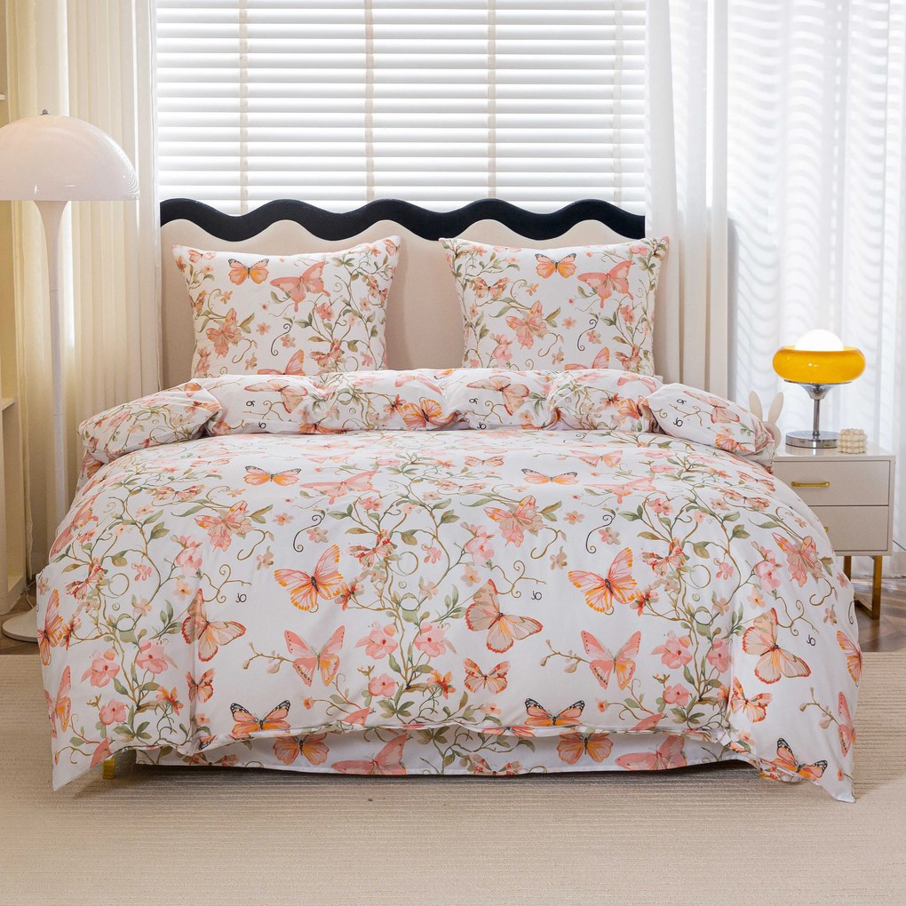 PrzytulneMieszkanie.pl PrzytulneMieszkanie.pl Pościel z mikrofibry ORANGE BUTTERFLY białe Rozmiar pościeli: 2 szt 70 x 80 cm | 160 x 200 cm