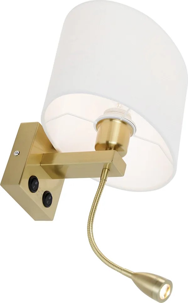 Lampa ścienna mosiężna z owalnym abażurem lnianym, białym, 25 cm - Brescia Combi
