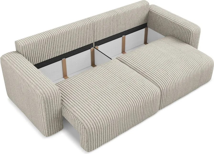 Beżowa sztruksowa rozkładana sofa ze schowkiem 252 cm Kona – Makamii