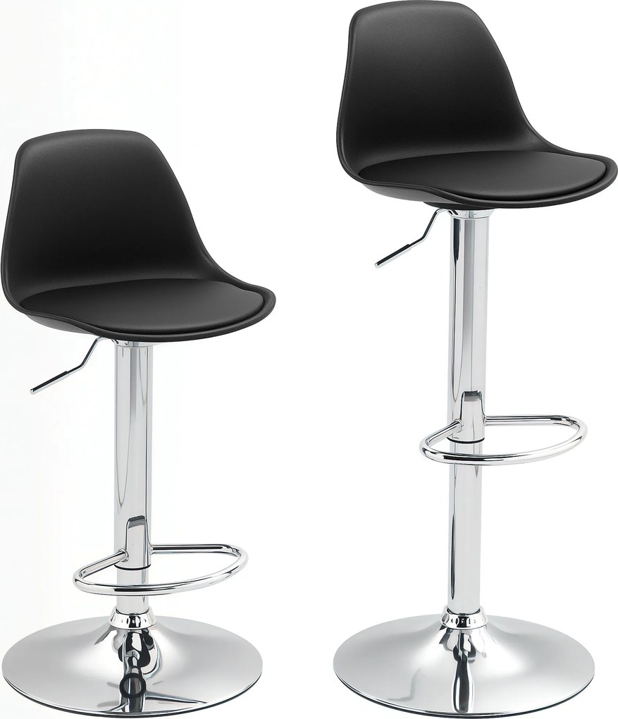 HOMCOM Zestaw 2 Stołków Barowych z Oparciem, Obrotowe, Regulowane na Wysokość, Nośność do 120 kg, 42 x 38 x 82-104 cm, Czarny