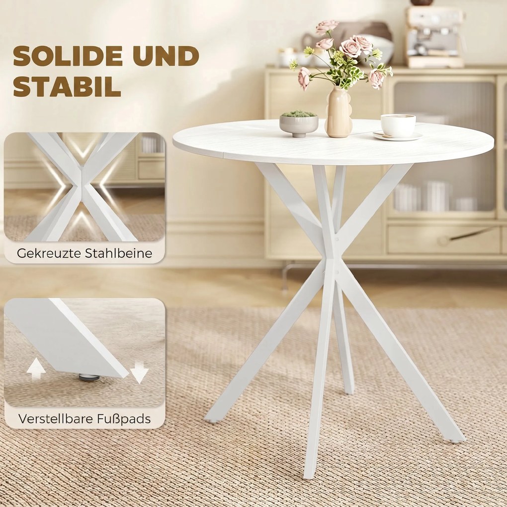 HOMCOM Okrągły stół kuchenny, 80 cm, kompaktowy blat, płyta wiórowa, metal, biały | Aosom PL
