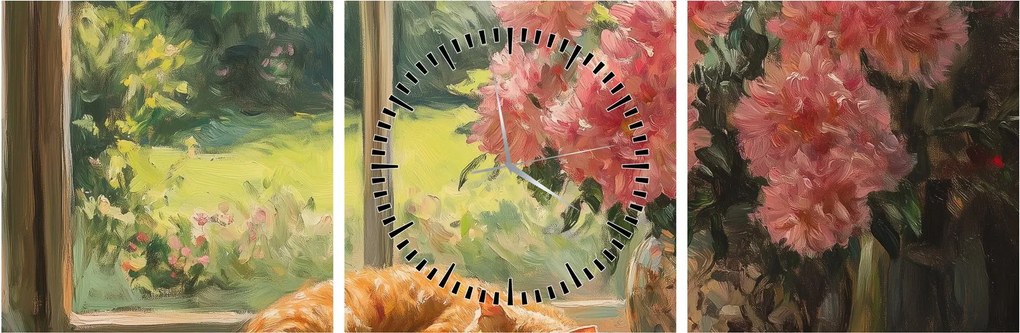 Obraz - Kot na oknie (z zegarem) (90x30 cm)
