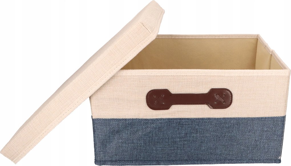 Organizer Tekstylny Granatowy 49x38x29 cm Beżowy Pudełko z Pokrywą do domu