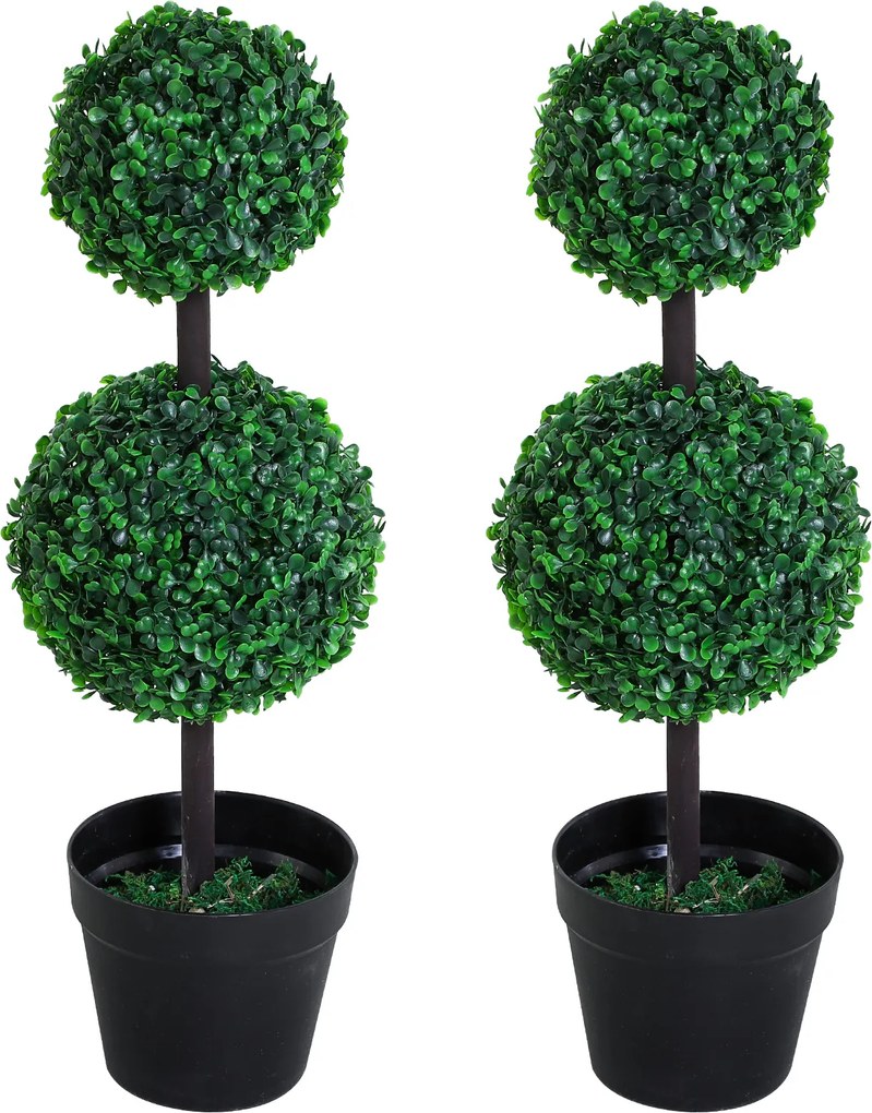Outsunny Zestaw 2 sztucznych roślin, sztuczne rośliny w designie z kulkami, sztuczne drzewko w cementowej donicy, plastikowa roślina, Zielony+Czarny