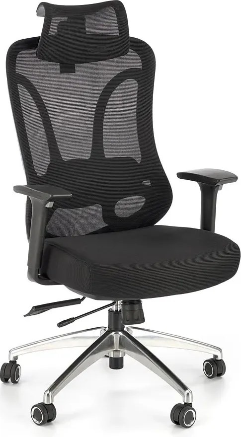 Obrotowy ergonomiczny czarny fotel z regulowanym zagłówkiem T1-B57
