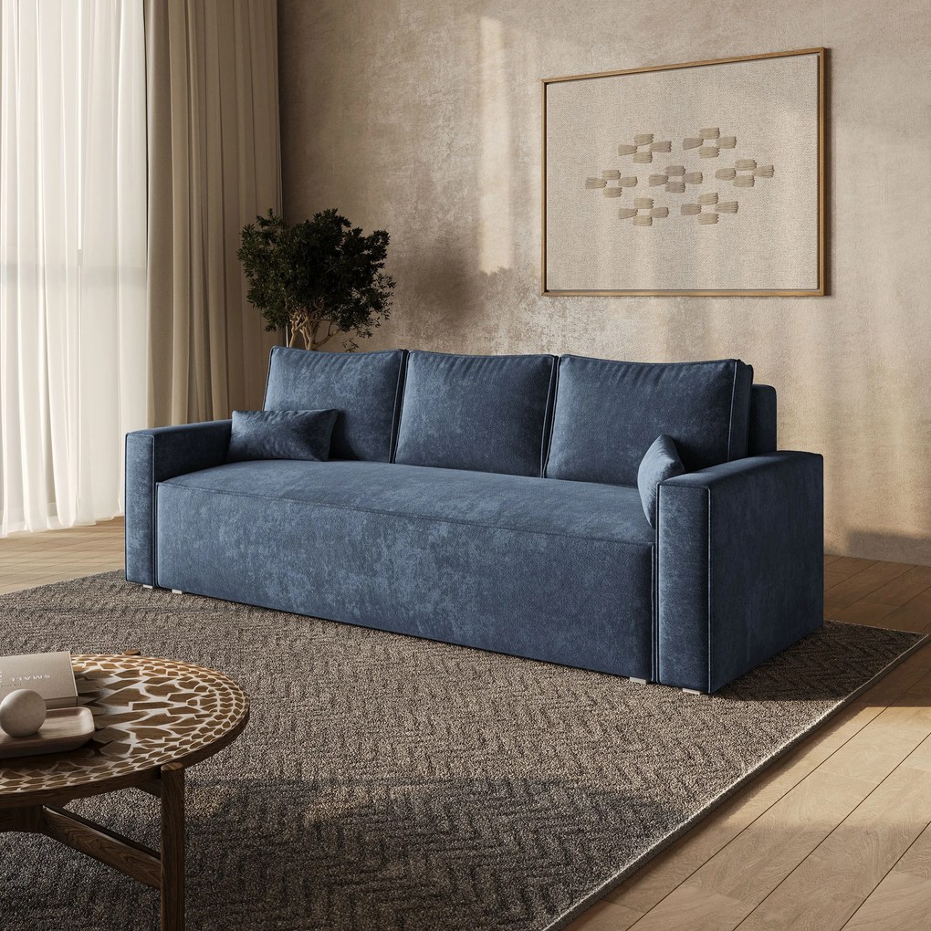 Masseno Sofa MENI z funkcją spania i pojemnikiem na pościel, Rozkładana sofa - Niebieski, LUMO 05