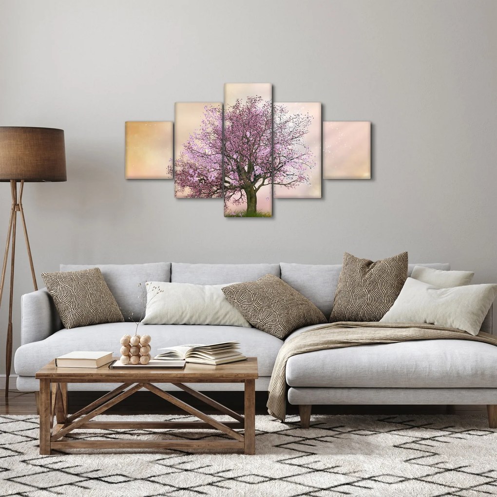 Obraz kwitnącego drzewa na szczycie wzgórza (125x70 cm)