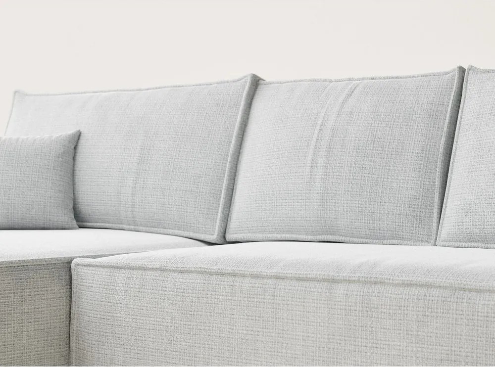 Jasnoszary rozkładany/ze schowkiem narożnik z tkaniny szenilowej (lewostronny/z szezlongiem) Maze – Maison de Rêve