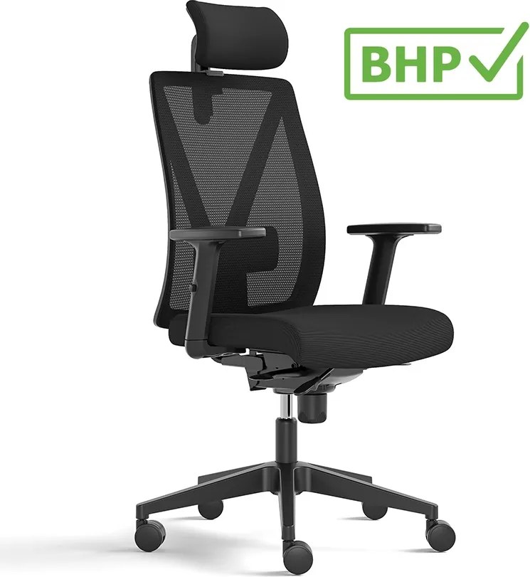 Fotel biurowy ergonomiczny Diplo z zagłówkiem, zgodny z normą BHP